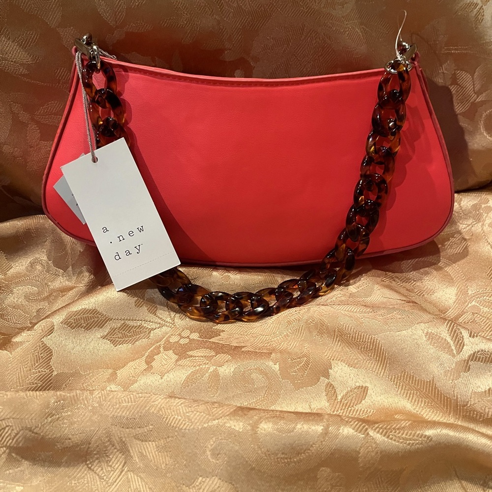 NWT A New Day Orange/ Coral Shoulder Bag with Elegant Chain